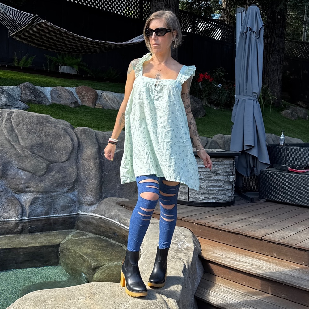 Ethically Handmade, One of a Kind Light Mint Cotton Babydoll Mini Dress